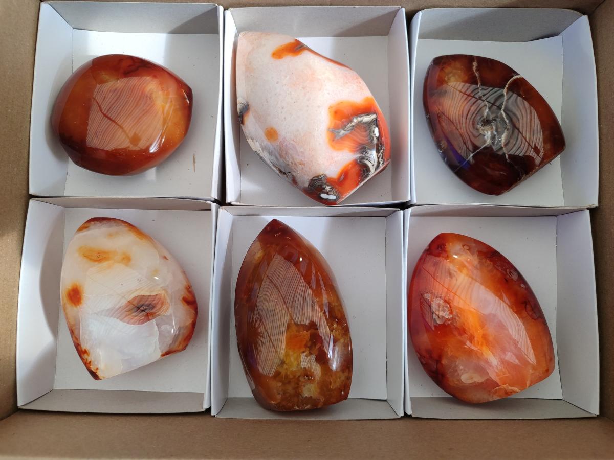 Polished Carnelian Agate Gemstone Standing Display Pieces x 6 From Madagascar - Toprock Gemstones and Minerals 