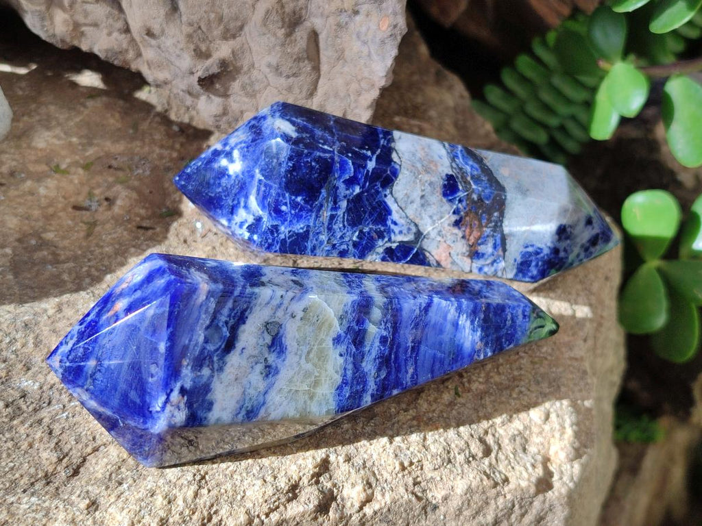 Polished Double Terminated Sodalite Crystals x 6 From Kunene River, Namibia - Toprock Gemstones and Minerals 