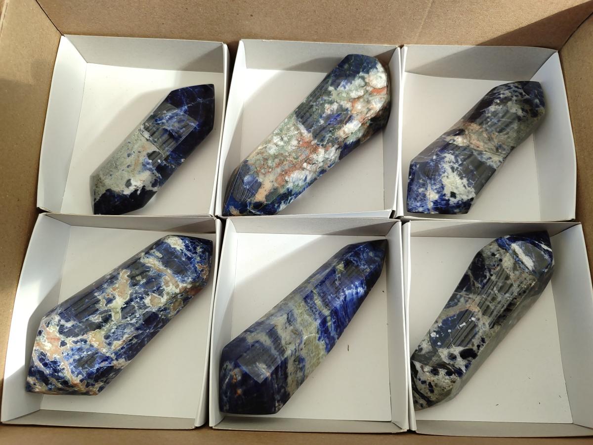 Polished Double Terminated Sodalite Crystals x 6 From Kunene River, Namibia - Toprock Gemstones and Minerals 
