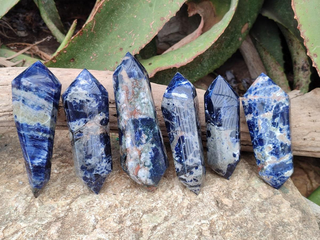Polished Double Terminated Sodalite Crystals x 6 From Kunene River, Namibia - Toprock Gemstones and Minerals 