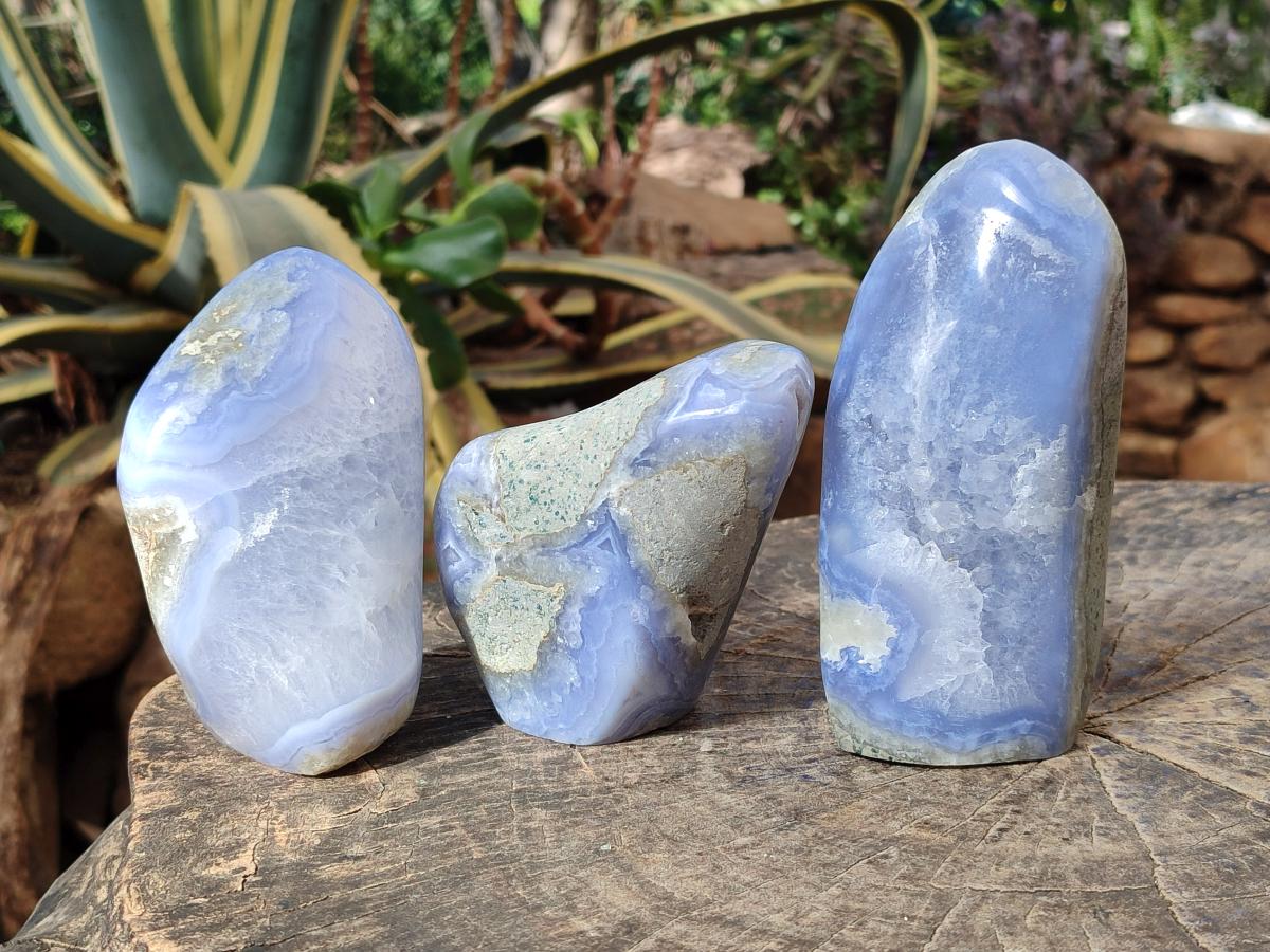 Polished Blue Lace Agate Standing Display Pieces x 3 From Nsanje, Malawi - Toprock Gemstones and Minerals 