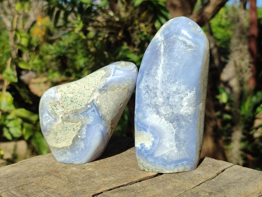 Polished Blue Lace Agate Standing Display Pieces x 3 From Nsanje, Malawi - Toprock Gemstones and Minerals 