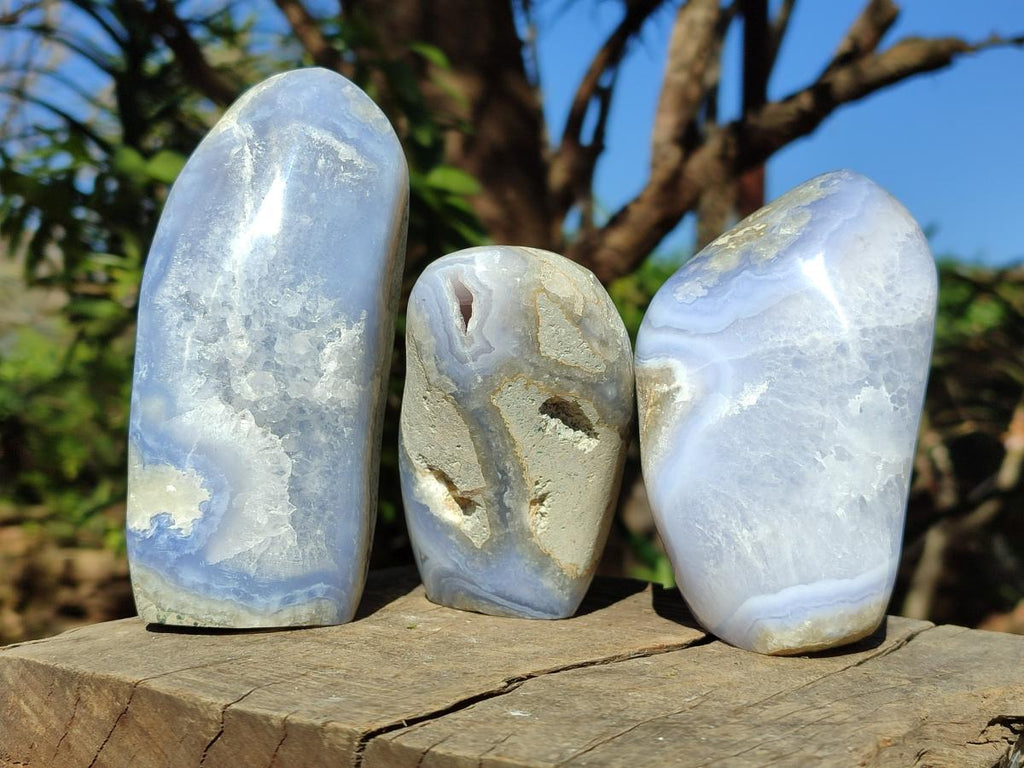 Polished Blue Lace Agate Standing Display Pieces x 3 From Nsanje, Malawi - Toprock Gemstones and Minerals 