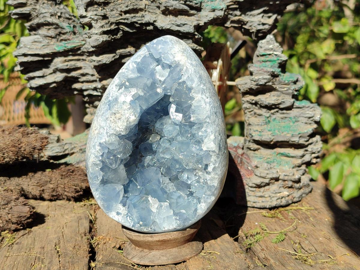 Polished Large Blue Celestite Egg x 1 From Sakoany, Madagascar - Toprock Gemstones and Minerals 