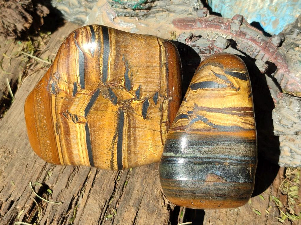Polished Golden Tigers Eye Free Forms x 7 From Prieska, South Africa - Toprock Gemstones and Minerals 