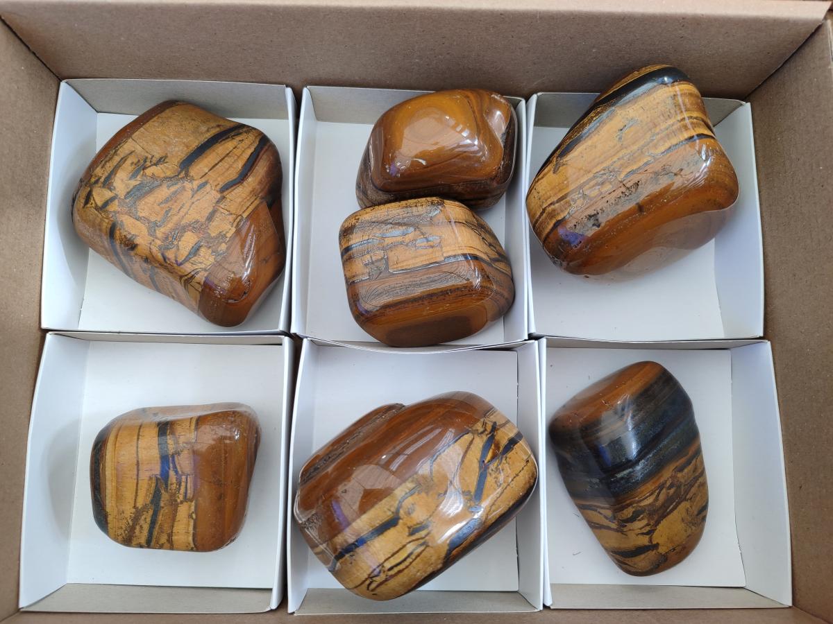 Polished Golden Tigers Eye Free Forms x 7 From Prieska, South Africa - Toprock Gemstones and Minerals 