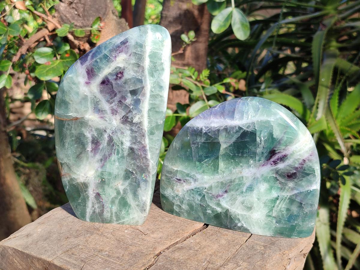 Polished Watermelon Fluorite Standing Display Pieces x 2 From Uis, Namibia - Toprock Gemstones and Minerals 