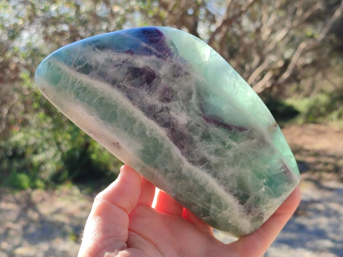 Polished Watermelon Fluorite Standing Display Pieces x 2 From Uis, Namibia - Toprock Gemstones and Minerals 
