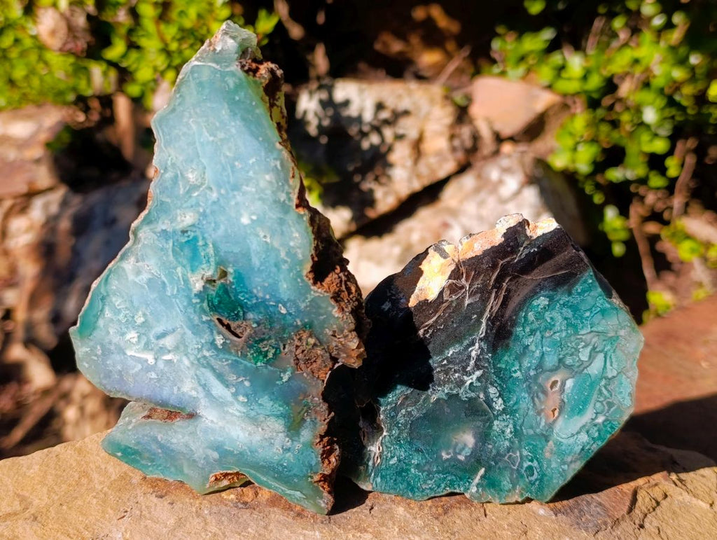 Polished on One Side Mtorolite Chrysoprase Slices x 6 From Mutorashanga, Zimbabwe