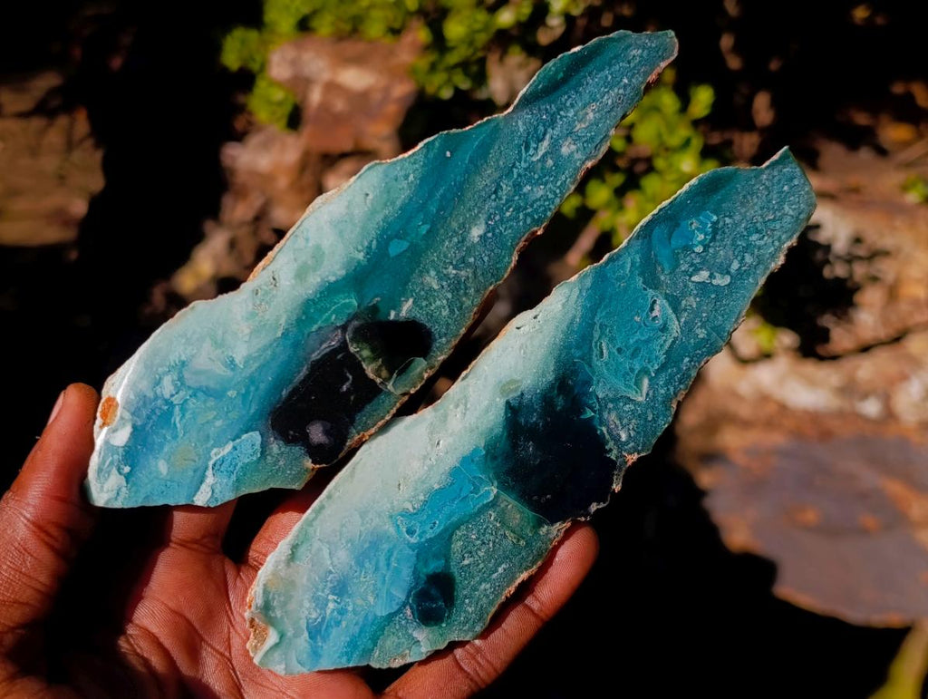 Polished on One Side Mtorolite Chrysoprase Slices x 6 From Mutorashanga, Zimbabwe