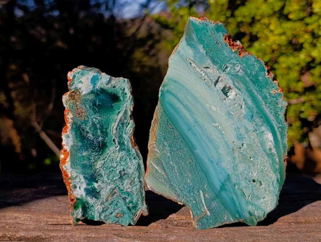Polished on One Side Mtorolite Chrysoprase Slices x 6 From Mutorashanga, Zimbabwe
