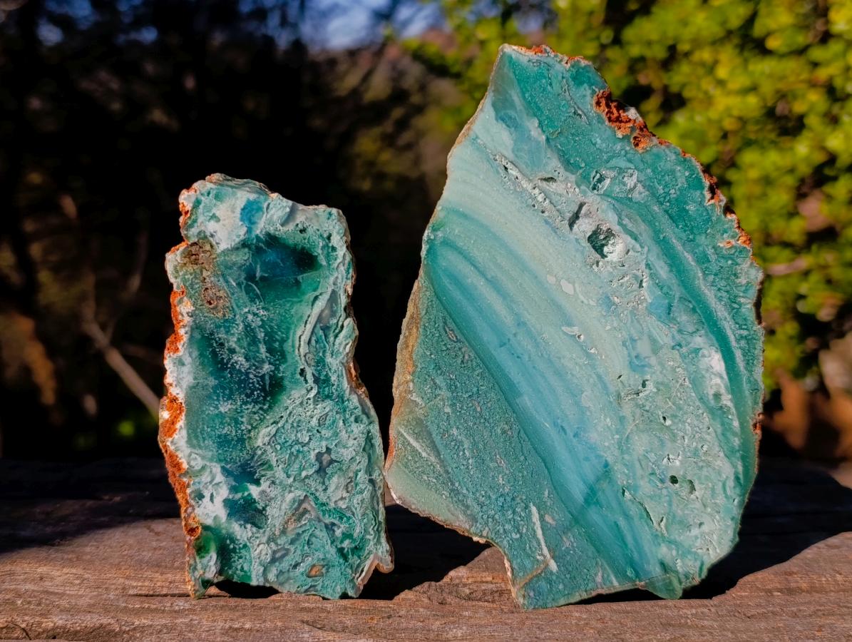 Polished on One Side Mtorolite Chrysoprase Slices x 6 From Mutorashanga, Zimbabwe
