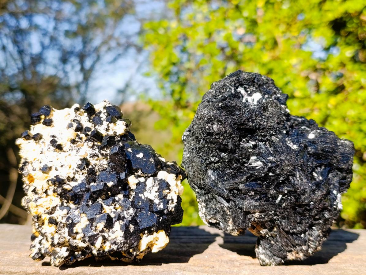 Natural Schorl Black Tourmaline Specimens with Associated Minerals x 2 From Erongo, Namibia