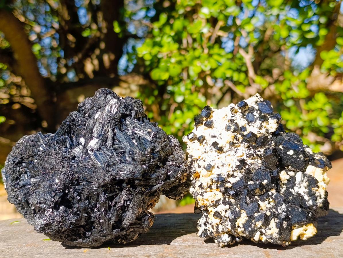 Natural Schorl Black Tourmaline Specimens with Associated Minerals x 2 From Erongo, Namibia