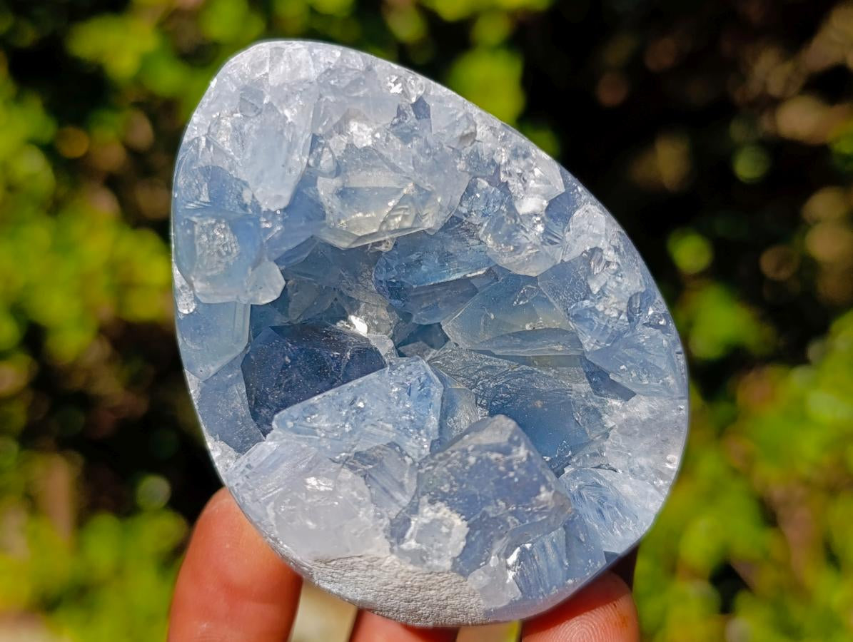 Polished and Natural Blue Celestite Eggs x 6 From Sakoany, Madagascar