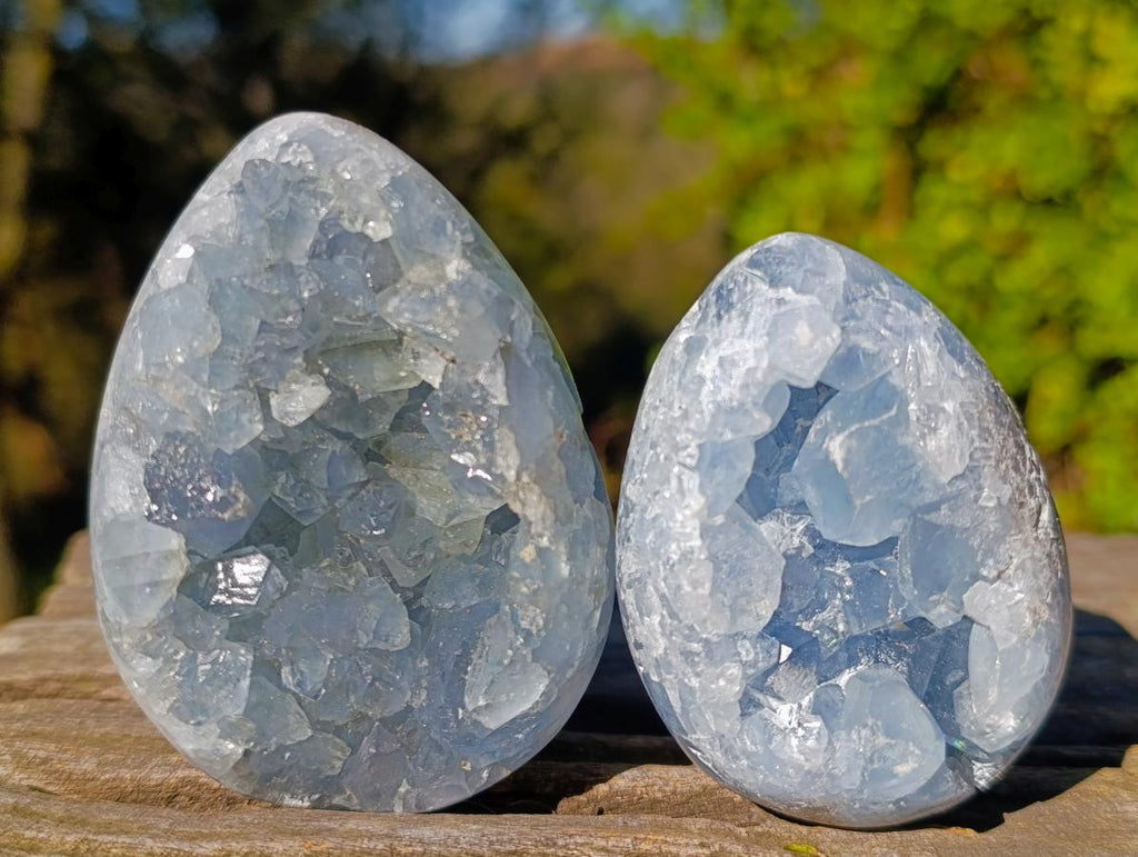 Polished and Natural Blue Celestite Eggs x 6 From Sakoany, Madagascar