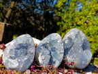 Polished and Natural Blue Celestite Eggs x 6 From Sakoany, Madagascar