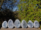 Polished and Natural Blue Celestite Eggs x 6 From Sakoany, Madagascar