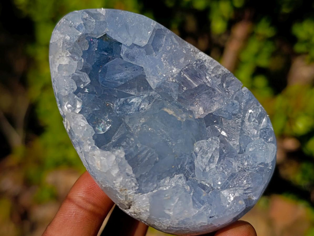 Polished and Natural Blue Celestite Eggs x 6 From Sakoany, Madagascar