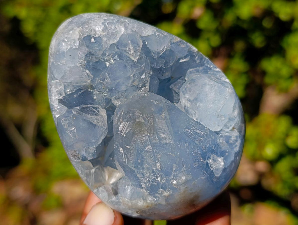 Polished and Natural Blue Celestite Eggs x 6 From Sakoany, Madagascar
