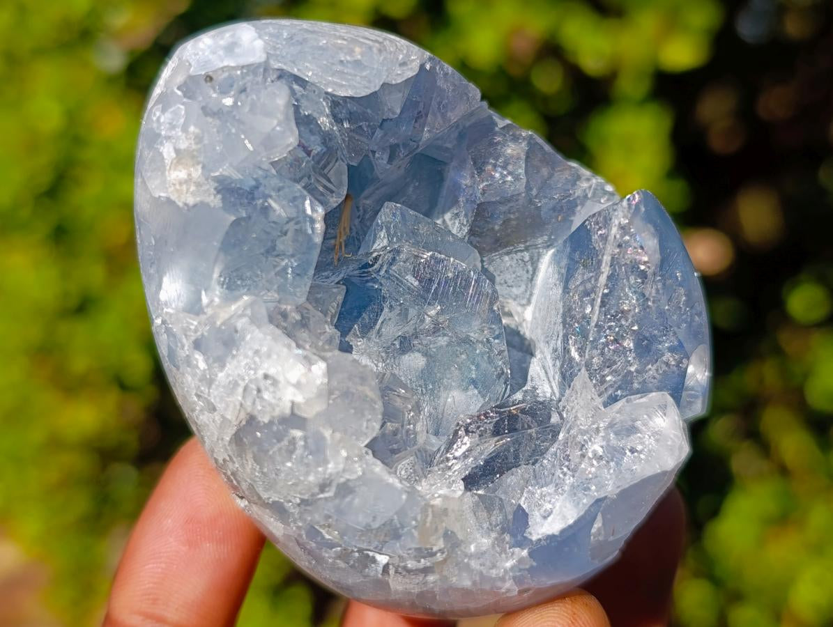 Polished and Natural Blue Celestite Eggs x 6 From Sakoany, Madagascar