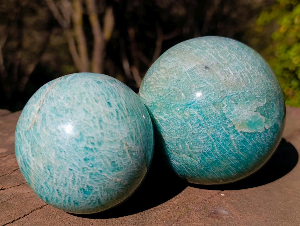 Polished Amazonite Spheres x 2 From Madagascar