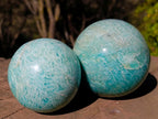 Polished Amazonite Spheres x 2 From Madagascar