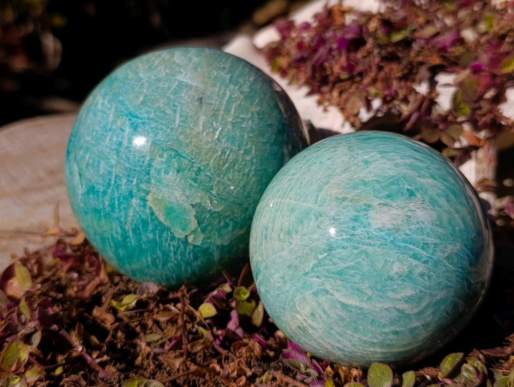 Polished Amazonite Spheres x 2 From Madagascar