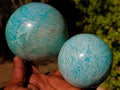 Polished Amazonite Spheres x 2 From Madagascar