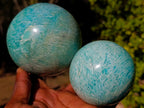 Polished Amazonite Spheres x 2 From Madagascar