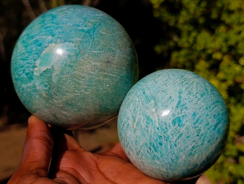 Polished Amazonite Spheres x 2 From Madagascar - Toprock Gemstones and Minerals 