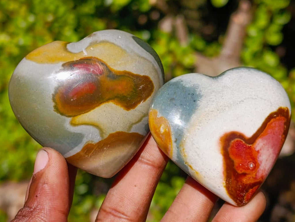 Polished Polychrome Jasper Hearts x 6 From NW Coast, Madagascar