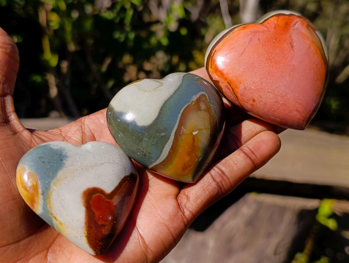 Polished Polychrome Jasper Hearts x 6 From NW Coast, Madagascar
