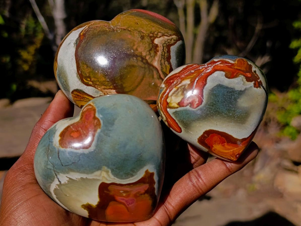 Polished Polychrome Jasper Hearts x 6 From NW Coast, Madagascar