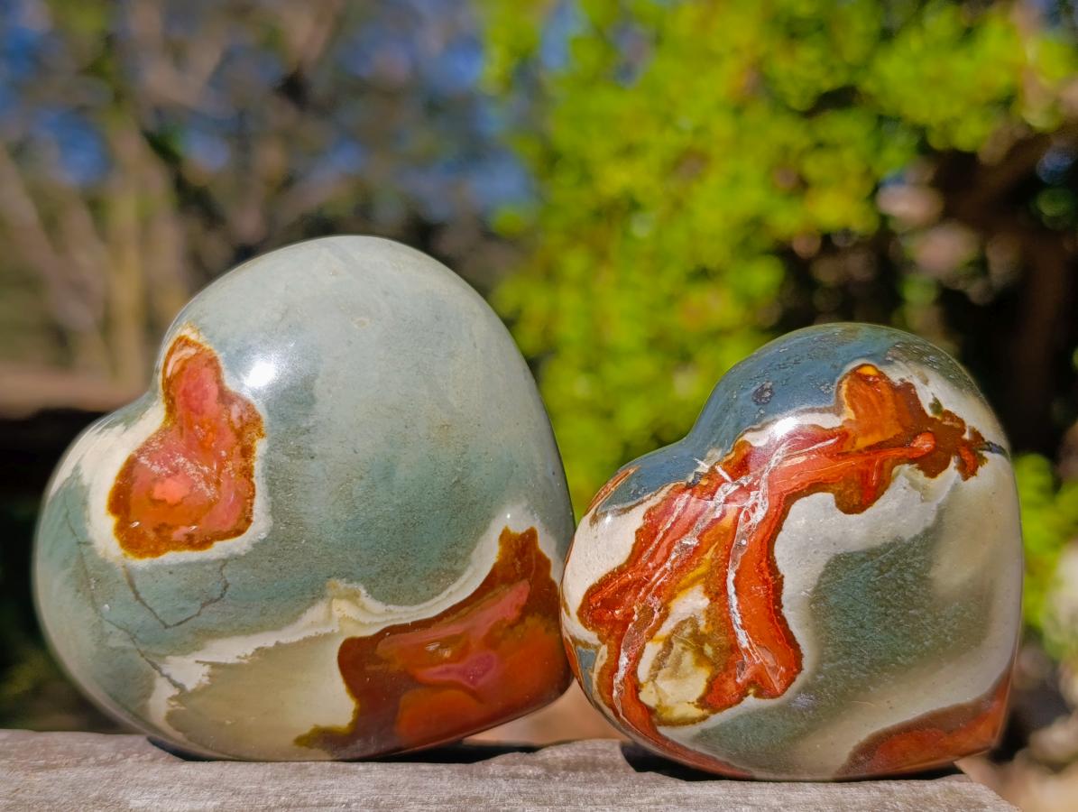 Polished Polychrome Jasper Hearts x 6 From NW Coast, Madagascar