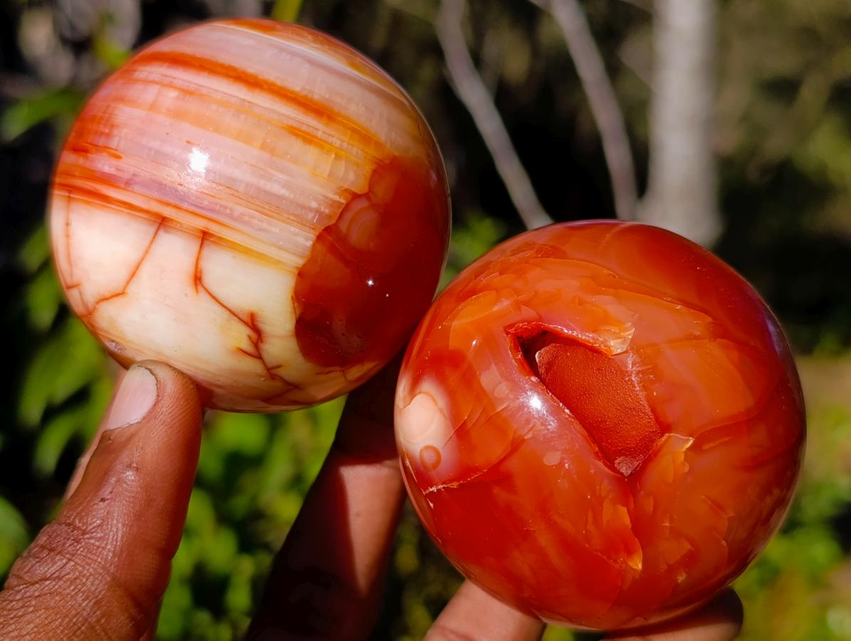 Polished Carnelian Agate Gemstone Spheres x 6 From Madagascar
