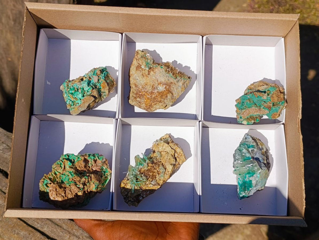 Natural Rare Barite Specimens with Malachite x 6 From Shangulowé Mine, Congo