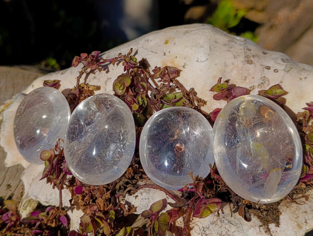 Polished Clear Quartz Palm Stones x 24 From Madagascar