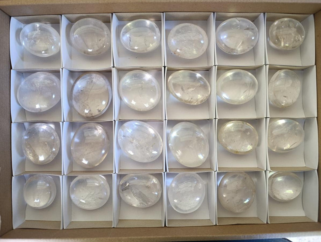 Polished Clear Quartz Palm Stones x 24 From Madagascar