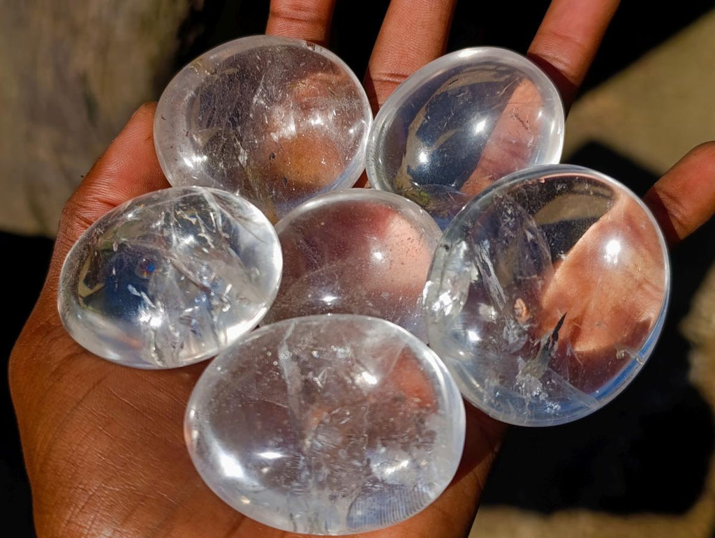 Polished Clear Quartz Palm Stones x 24 From Madagascar