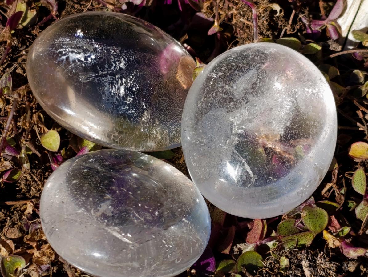 Polished Clear Quartz Palm Stones x 24 From Madagascar