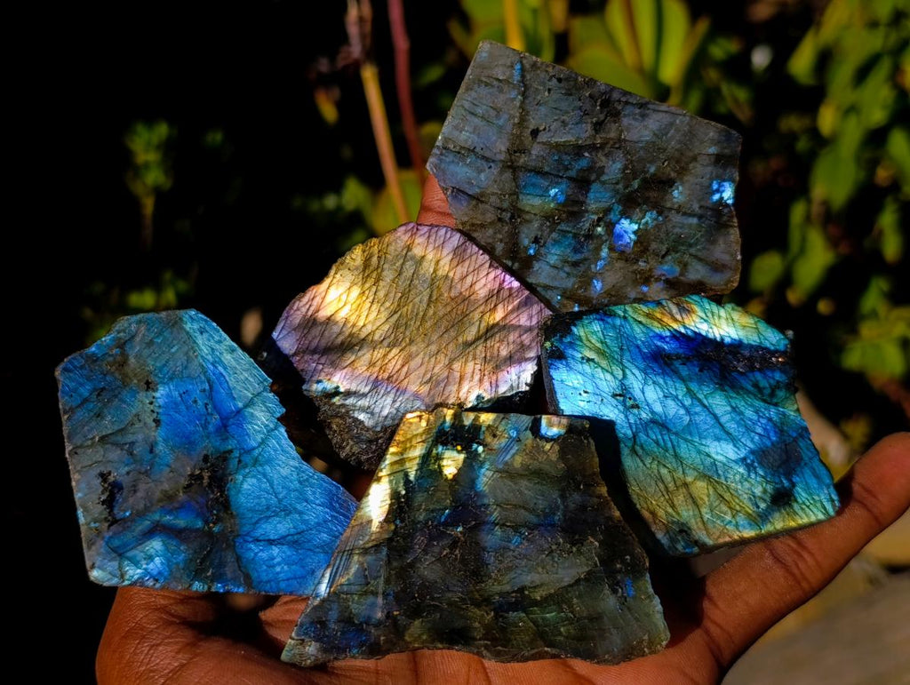 Polished One Side Labradorite Slices x 35 From Madagascar