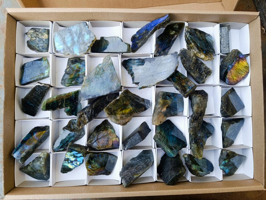 Polished One Side Labradorite Slices x 35 From Madagascar - Toprock Gemstones and Minerals 