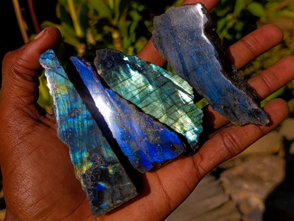 Polished One Side Labradorite Slices x 35 From Madagascar