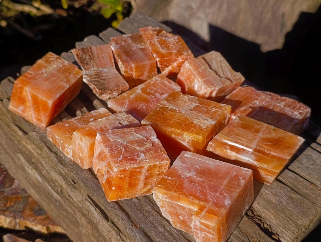 Natural Rhombohedral Sunset Orange Calcite Specimens x 12 From Spitzkop, Namibia