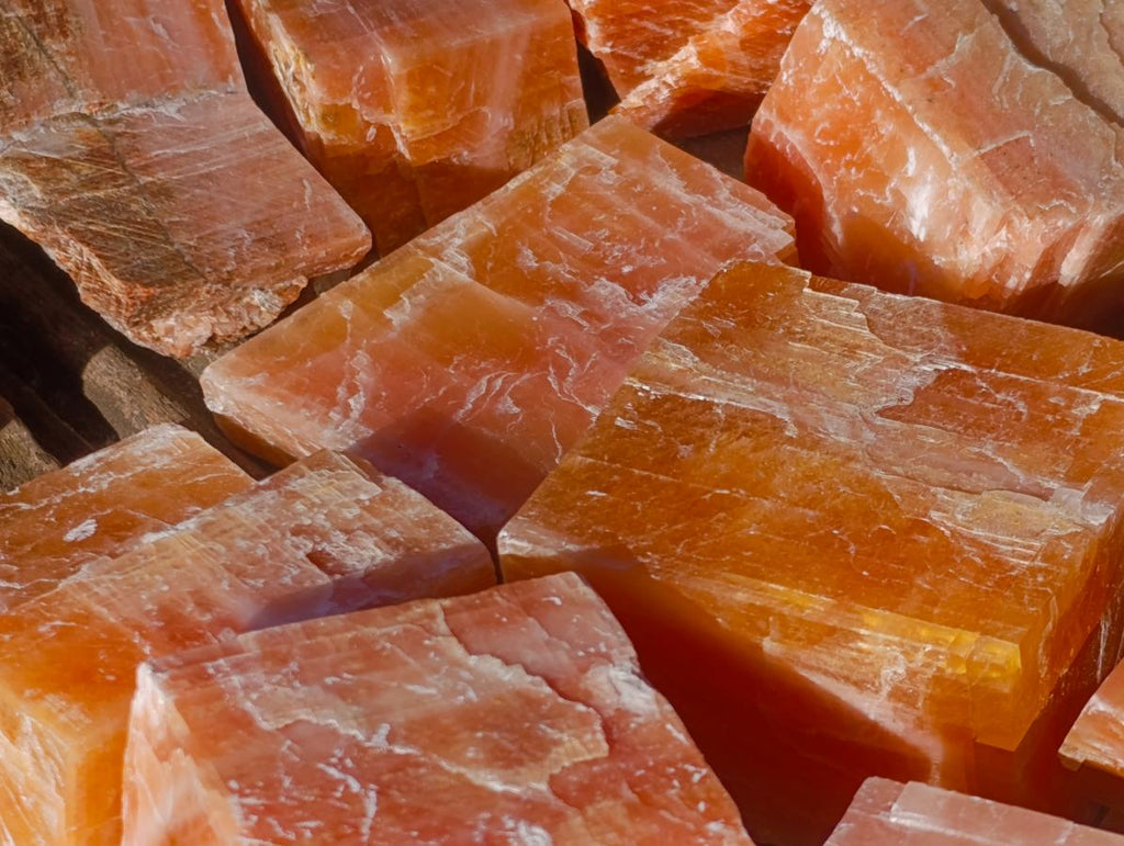 Natural Rhombohedral Sunset Orange Calcite Specimens x 12 From Spitzkop, Namibia