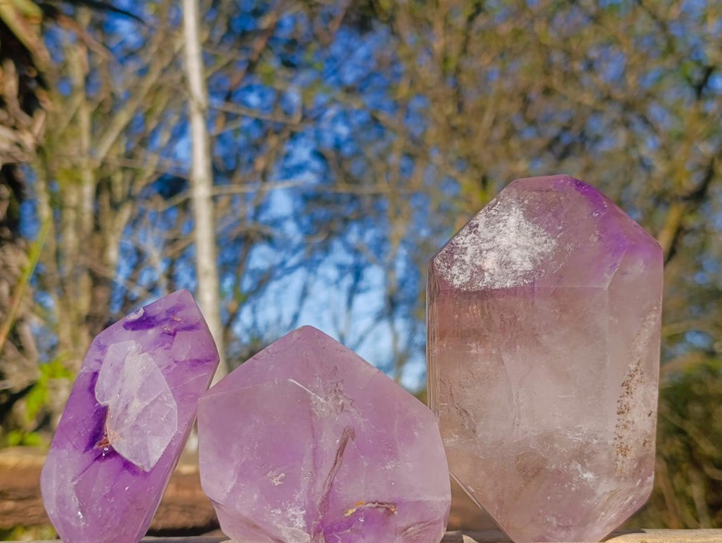 Polished Double Terminated Window Amethyst Crystals x 3 From Akansobe, Madagascar