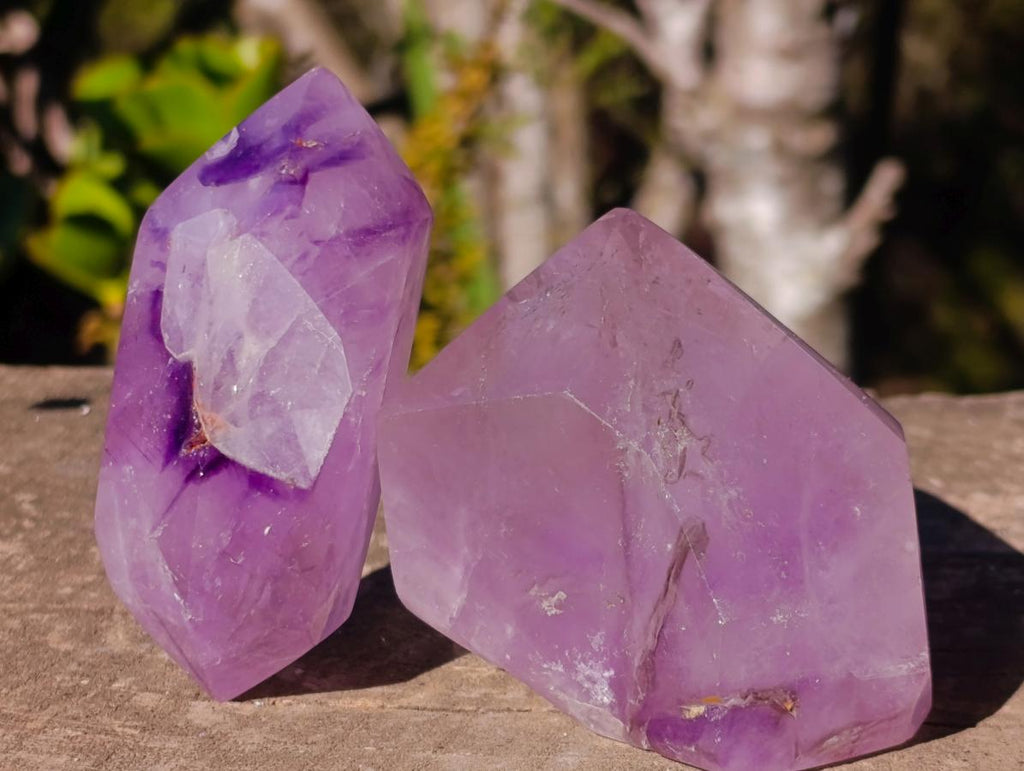 Polished Double Terminated Window Amethyst Crystals x 3 From Akansobe, Madagascar