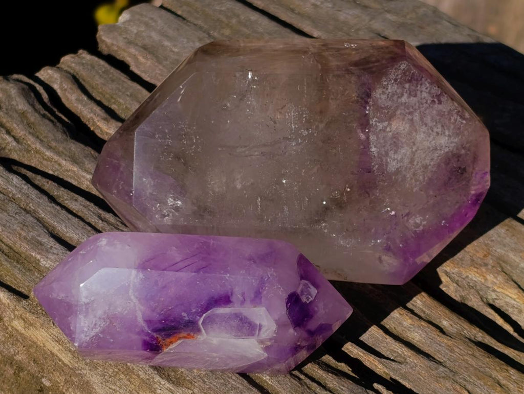 Polished Double Terminated Window Amethyst Crystals x 3 From Akansobe, Madagascar