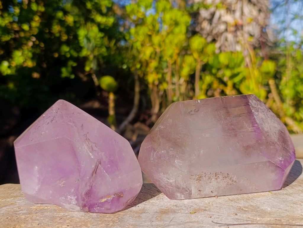 Polished Double Terminated Window Amethyst Crystals x 3 From Akansobe, Madagascar